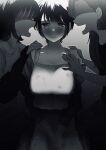  3girls breasts faceless faceless_female greyscale hand_on_another&#039;s_shoulder highres inuzuka_miwa large_breasts light monochrome multiple_girls shadow standing sweatdrop tsukiatte_agetemo_ii_kana v_arms 