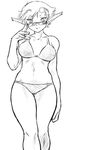  breasts breath_of_fire breath_of_fire_v dr.p goggles greyscale large_breasts monochrome pointy_ears short_hair solo sunglasses swimsuit white_background zeno_1/128 