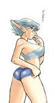  adjusting_eyewear ass bandeau blue_hair breasts breath_of_fire breath_of_fire_v cowboy_shot dr.p flat_ass glasses large_breasts pointy_ears short_hair short_shorts shorts simple_background smile solo strapless white_background zeno_1/128 