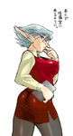  ass blue_hair breasts breath_of_fire breath_of_fire_v dr.p flat_ass glasses large_breasts pointy_ears short_hair solo teacher thighhighs white_background zeno_1/128 