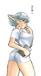  ass blue_hair breasts breath_of_fire breath_of_fire_v dr.p flat_ass glasses large_breasts nurse pointy_ears short_hair solo white_background zeno_1/128 