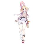  1girl :3 animal_ear_fluff animal_ears animal_hands ankle_strap asymmetrical_footwear black_footwear blonde_hair blue_eyes blue_footwear carrot costume_request dress full_body fur-trimmed_dress fur_trim furrification furry game_cg girls&#039;_frontline highres looking_at_viewer mismatched_footwear official_alternate_costume official_art ots-44_(girls&#039;_frontline) ots-44_(white_rabbit_in_deep_suburb)_(girls&#039;_frontline) rabbit_ears rosele shiny shiny_hair short_hair simple_background solo standing tachi-e thick_eyebrows thigh_strap transparent_background white_dress 