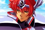  1boy brown_eyes closed_mouth hikaru_(mikan0407) langrisser ledin_(langrisser) looking_to_the_side male_focus portrait red_hair short_hair solo urushihara_satoshi_(style) 