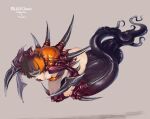  1girl artist_name blizzomos commentary corruptor_(starcraft) english_commentary floating flying full_body hair_over_eyes highres monster_girl personification sharp_teeth short_hair solo spikes starcraft teeth tentacles 