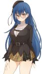  1girl absurdres blue_hair blush breasts brown_eyes closed_mouth expressionless eyebrows_visible_through_hair glasses highres large_breasts long_hair looking_at_viewer nijisanji round_eyewear solo tyoko_tanuki16 very_long_hair virtual_youtuber yamagami_karuta 