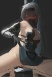  1girl bare_shoulders black_bow black_hairband blush bow breasts dress eyebrows_visible_through_hair fingering gauntlets girls&#039;_frontline hair_between_eyes hair_bow hairband highres long_hair looking_at_viewer masturbation mouth_veil ra_9rara red_eyes silver_hair simple_background small_breasts solo squatting tokarev_(girls&#039;_frontline) tokarev_(griffin&#039;s_dancer)_(girls&#039;_frontline) vaginal 