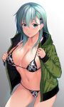  ameno_shigure bikini kantai_collection open_shirt suzuya_(kancolle) swimsuits undressing 