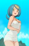  1girl blue_hair ero_kaeru hair_ornament lana&#039;s_mother_(pokemon) mature_female pokemon pokemon_(game) pokemon_sm towel 