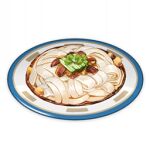  artist_request celery cold_noodles_with_mountain_delicacies_(genshin_impact) commentary english_commentary food food_focus genshin_impact lowres meat no_humans noodles official_art plate still_life third-party_source transparent_background 