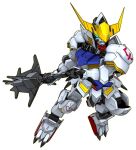  3d chibi gundam gundam_barbatos gundam_tekketsu_no_orphans holding holding_weapon looking_ahead lowres mace mecha mobile_suit no_humans official_art science_fiction solo super_robot_wars super_robot_wars_dd transparent_background v-fin weapon 