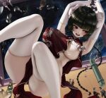  areola_slip areolae armpits bangs black_hair blunt_bangs blush breasts brown_eyes bun_cover china_dress chinese_clothes double_bun dress earth_(planet) elbow_gloves gloves gundam gundam_00 letdie1414 moon multiple_boys multiple_girls open_mouth planet red_dress solo_focus space space_craft thighhighs wang_liu_mei water white_gloves white_legwear zero_gravity 