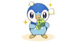  blue_eyes closed_mouth comb commentary_request gen_4_pokemon holding holding_comb looking_at_viewer no_humans official_art piplup pokemon pokemon_(creature) project_pochama solo sparkle sparkling_eyes standing toes 