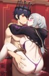  absurdres ass back bangs bikini bikini_aside bikini_pull black_hair braid breast_press breasts breasts_outside buckle censored chrom_(fire_emblem) clothed_female_nude_male clothes_pull clothing_aside commentary_request completely_nude crown dark_persona dimples_of_venus empty_eyes fire_emblem fire_emblem_awakening grima_(fire_emblem) hair_between_eyes highres hood hood_down hug indoors large_breasts long_hair long_sleeves looking_at_another mazenda_(3378) mosaic_censoring nude ponytail purple_bikini purple_eyes red_eyes robin_(fire_emblem) robin_(fire_emblem)_(female) sex sideboob sidelocks standing steaming_body swimsuit thigh_strap 