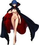  &gt;:) absurdres ass_visible_through_thighs bangs barefoot black_cape black_nails blue_hair breasts cape ciel_(tsukihime) closed_mouth covering covering_breasts elesia evil_smile eyebrows_visible_through_hair full_body fur-trimmed_cape fur_trim game_cg highres looking_at_viewer medium_breasts medium_hair nail_polish naked_cape navel no_pussy nude official_art pubic_tattoo red_cape red_eyes shadow sidelocks simple_background smile smirk standing stomach tachi-e takeuchi_takashi tattoo thigh_gap toenails transparent_background tsukihime tsukihime_(remake) v-shaped_eyebrows vampire 