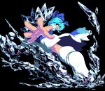  1girl blue_dress blue_eyes blue_hair cirno dress ice ice_wings looking_at_viewer looking_back namako_(takorin) open_mouth pixel_art puffy_short_sleeves puffy_sleeves short_hair short_sleeves smile solo touhou wings 