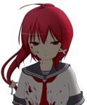  ao_inko blood blood_on_clothes blood_on_face eyebrows_visible_through_hair i-168_(kancolle) kantai_collection red_eyes red_hair red_neckwear sailor_collar shirt upper_body white_shirt yandere 