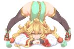  1girl :p ahoge arched_back arm_rest ass black_footwear blonde_hair bun_cover chinese_clothes commentary_request crossed_arms deni_m double_bun flexible full_body hair_between_eyes hair_bun jack-o&#039;_challenge kinjiraden_kenukigata_tachi looking_at_viewer meme pose red_footwear simple_background solo spread_legs stretch tagme tenka_hyakken tongue tongue_out top-down_bottom-up white_background yellow_eyes 