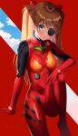  1girl bangs blue_eyes blush bodysuit breasts brown_hair closed_mouth cloud commentary eyebrows_visible_through_hair eyepatch hair_between_eyes hand_on_own_knee highres knee_up kubong long_hair looking_at_viewer neon_genesis_evangelion plugsuit red_bodysuit sitting small_breasts solo souryuu_asuka_langley two_side_up very_long_hair 