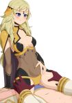  1boy 1girl absurdres bangs blonde_hair blue_eyes blush bodystocking breasts cape circlet commission commissioner_upload fire_emblem fire_emblem_fates fire_emblem_heroes gloves highres kai-too kiran_(fire_emblem) long_hair medium_breasts ophelia_(fire_emblem) smile straddling turtleneck white_background 