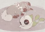  blush_stickers celebi closed_eyes closed_mouth commentary_request dated gen_2_pokemon gen_7_pokemon leels lying mythical_pokemon no_humans on_stomach pokemon pokemon_(creature) rockruff sleeping smile toes 