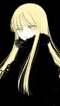  1girl black_background black_coat blonde_hair coat expressionless eyebrows_visible_through_hair eyes_visible_through_hair fur_coat long_hair looking_at_viewer okanadamo original simple_background solo upper_body yellow_eyes 