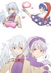  ... 2girls :3 absurdres alternate_color alternate_eye_color alternate_hair_color angel_wings blue_hair bow bowtie ditto doremy_sweet dream_soul dress eyebrows_visible_through_hair gen_1_pokemon hair_between_eyes hat highres idaku kishin_sagume long_sleeves looking_to_the_side multiple_girls musical_note pokemon pokemon_(creature) pom_pom_(clothes) purple_dress santa_hat short_hair short_sleeves silver_hair single_wing smile touhou wings 