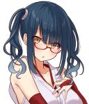  1girl absurdres blue_hair blush breasts brown_eyes cleavage eyebrows_visible_through_hair glasses highres large_breasts looking_at_viewer medium_hair nijisanji parted_lips red-framed_eyewear short_twintails sleeveless solo twintails tyoko_tanuki16 upper_body virtual_youtuber wavy_hair yamagami_karuta 