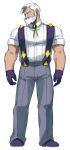  1boy beard collared_shirt commentary_request drayden_(pokemon) facial_hair full_body gloves grey_pants looking_at_viewer male_focus maou_abusorun muscular muscular_male old old_man pants pectorals pokemon pokemon_(game) pokemon_bw purple_footwear purple_gloves shirt shoes short_hair short_sleeves solo suspenders white_hair white_shirt 
