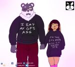  absurd_res clothed clothing couple_(disambiguation) daddy_pone female fully_clothed hi_res hoodie lagomorph male male/female mammal meme rabbit size_diffrence ursine 