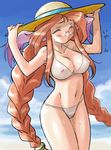  beach blush breasts breath_of_fire breath_of_fire_iii cloud covered_nipples day dr.p glasses hat large_breasts momo_(breath_of_fire) ocean shirt solo sun_hat swimsuit white_swimsuit 