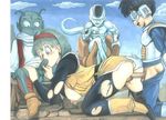  3boys ass bent_over breasts bulma dende doggystyle dragon_ball dragon_ball_z everyone fellatio frieza hetero large_breasts multiple_boys namek no_panties non-web_source oral pandora's_box penis pussy scouter sex son_gohan spitroast thighhighs torn_clothes 