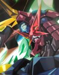  chouginga_gurren-lagann from_side glowing head_tilt highres looking_up mecha mutaguchi_hiroki no_humans science_fiction solo super_robot tengen_toppa_gurren_lagann yellow_eyes 