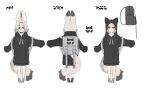  1girl absurdres animal_ears animal_hood backpack bag bangs black_choker choker collarbone deku_suke ears_down expressionless extra_ears eyebrows_visible_through_hair full_body hair_between_eyes highres hood hood_down hood_up japari_symbol kemono_friends long_sleeves medium_hair multiple_views outstretched_arm oversized_clothes red_eyes simple_background sleeves_past_fingers sleeves_past_wrists standing tail white_background white_hair white_serval_(kemono_friends) 