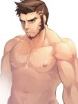 1boy bara beard brown_hair chest_hair completely_nude darlton facial_hair groin large_pectorals looking_at_viewer male_focus mature_male muscular muscular_male navel navel_hair nipples nude pectorals sergei_strelka short_hair sideburns solo stomach tales_of_(series) tales_of_zestiria 