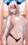  aegir_(azur_lane) azur_lane breast_hold cameltoe horns pantsu samip topless towel 