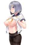 breasts hamakaze_(kancolle) kantai_collection nipples no_bra open_shirt pantsu pantyhose seifuku wa_(genryusui) 