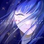  1girl 2017 bangs blue_hair congratulations expressionless hair_over_one_eye illustration.media long_hair looking_at_viewer original portrait saiga_tokihito shadow signature solo star_(symbol) 