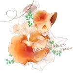  :q closed_mouth commentary_request gen_1_pokemon heart holding leaf licking_lips nao_(naaa_195) orange_eyes pokemon pokemon_(creature) smile toes tongue tongue_out translation_request vulpix wrapper 