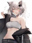  animal_ears arknights lappland_(arknights) open_shirt tagme undressing 