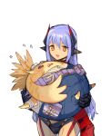  1boy 1girl android artist_request gloves headpiece holding long_hair nervous nopon open_mouth orange_eyes pants poppi_(xenoblade) poppi_qtpi_(xenoblade) purple_hair smile sweat tora_(xenoblade_2) virtualturd xenoblade_chronicles_(series) xenoblade_chronicles_2 