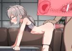  1boy 1girl ^^^ absurdres all_fours ass ass_grab bangs bar_censor bare_shoulders blush bra breasts censored clothed_female_nude_male clothed_sex couch cross-section dark_skin doggystyle erection eyebrows_visible_through_hair from_side girls&#039;_frontline grabbing_another&#039;s_ass grey_hair groping hair_between_eyes hand_on_ass heart heavy_breathing hetero highres huge_penis indoors light_purple_eyes m200_(girls&#039;_frontline) male_pubic_hair nude open_mouth panties panty_pull penis pointless_censoring ponytail pubic_hair pussy pussy_juice pussy_juice_trail sex sex_from_behind small_breasts solo_focus speech_bubble standing standing_sex steam sweat testicles textless trembling underwear underwear_only uterus vaginal wagashi_(dagashiya) x-ray 