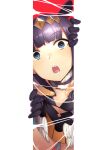  1girl :o animal_ears bangs black_bra blue_pupils blunt_bangs bra eyebrows_visible_through_hair feathered_wings flat_chest gloves hands_up highres hololive hololive_english looking_at_viewer low_wings mini_wings ninomae_ina&#039;nis open_mouth orange_skirt peeking_out purple_eyes purple_gloves purple_hair red_background sharp_teeth skirt solo teeth underwear wakamesan white_wings wide-eyed wings 