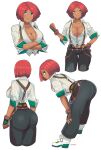  1girl absurdres ass belt blue_eyes breasts buttons cleavage dark-skinned_female dark_skin djames giovanna_(guilty_gear) guilty_gear highres pants red_hair short_hair suspenders 