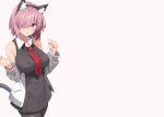  animal_ears breast_hold breasts catgirl cosplay dress fate/grand_order fate_(series) headband mash_kyrielight pantyhose phano_(125042) pink_hair purple_eyes short_hair tail tie 