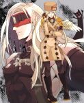  1boy 1girl blindfold blonde_hair blue_eyes coat full_body fur_hat guilty_gear guilty_gear_strive hat highres long_hair millia_rage portrait ushanka zato-1 