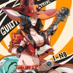  black_hair breasts cleavage electric_guitar fighting_game guilty_gear guitar hat highres i-no instrument jacket large_breasts midriff navel red_lips rickcodex short_hair sunglasses tinted_eyewear witch_hat 