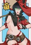  ! absurdres belt branch breasts clothes_pull guilty_gear guilty_gear_strive hat highres i-no large_breasts midriff red_lips sheeeep0617 shirt_pull sunglasses sweat thighhighs tinted_eyewear witch_hat 