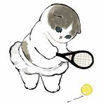  :&lt; animal animal_hands aqua_eyes ball cat cat_tail highres holding juno_(mofu_sand) kitten original playing playing_sports racket skirt sport tail tennis tennis_ball tennis_racket white_background white_skirt 