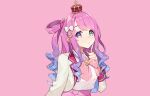  bicolored_eyes bow cat_smile close crown himemori_luna hololive long_hair pink pink_hair ponytail shirt skirt yuu_(higashi_no_penguin) 