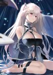  1girl absurdly_long_hair anchorage_(azur_lane) ann_(ann58533111) azur_lane bare_shoulders barefoot breasts cleavage clothing_cutout framed_breasts full_body headgear highres huge_breasts long_hair navel platinum_blonde_hair purple_eyes sitting solo stomach_cutout very_long_hair very_long_sleeves wariza 
